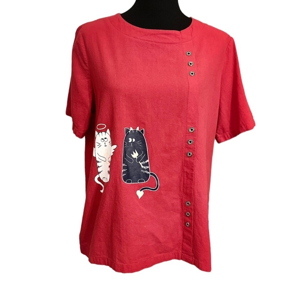 Red Cat Lover Tunic Cartoon Cats Angel & Devil XL
